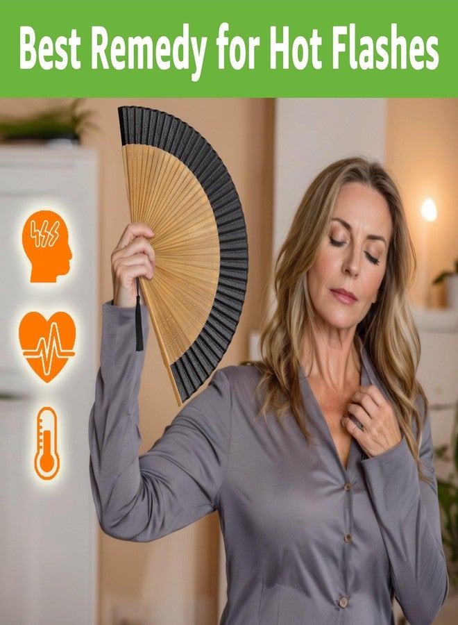 Zolee مروحة يدوية قابلة للطي من زولي للنساء - مروحة قابلة للطي بتصميم صيني ياباني عتيق من الخيزران والحرير - لتخفيف الهبات الساخنة، والرقص، والعروض، والديكور، والحفلات، وكهدية (خيزران أسود صغير) - Image 4